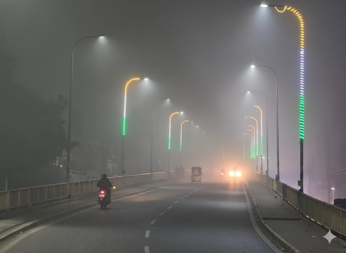 मऊ में घना कोहरा।